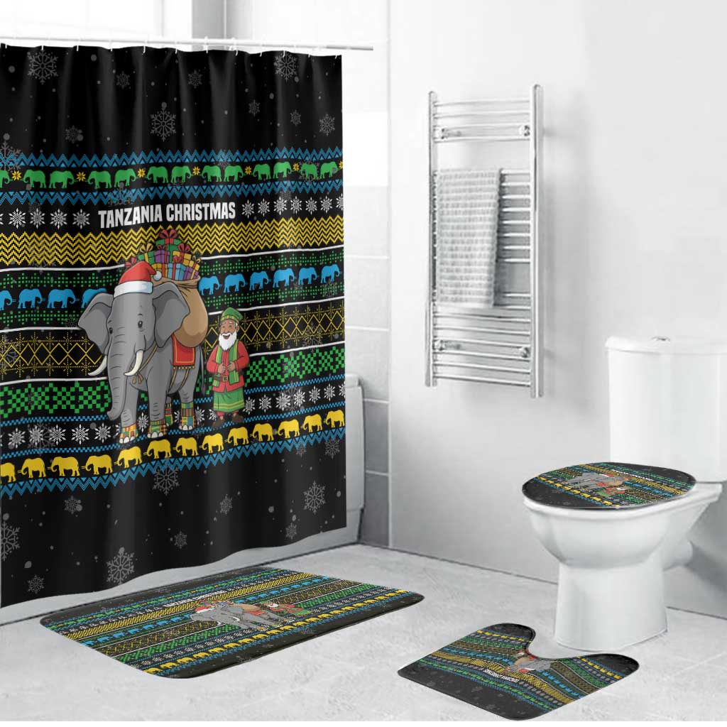 Tanzania Christmas Bathroom Set with Santa Riding Elephant Snowflakes and Colorful African - Wonder Print Shop