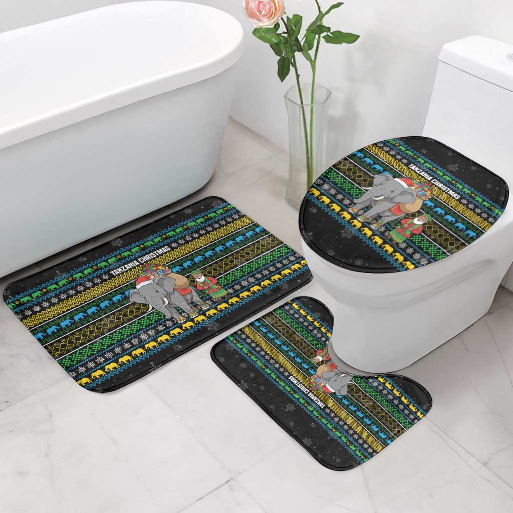 Tanzania Christmas Bathroom Set with Santa Riding Elephant Snowflakes and Colorful African - Wonder Print Shop