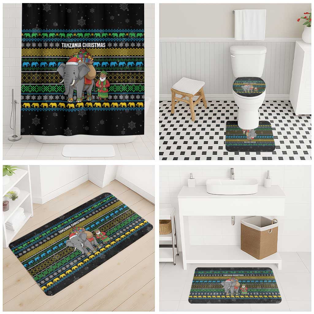 Tanzania Christmas Bathroom Set with Santa Riding Elephant Snowflakes and Colorful African - Wonder Print Shop