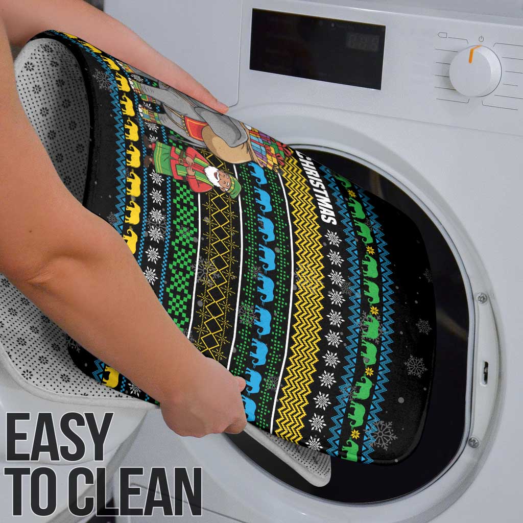 Tanzania Christmas Bathroom Set with Santa Riding Elephant Snowflakes and Colorful African - Wonder Print Shop