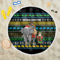 Tanzania Christmas Beach Blanket with Santa Riding Elephant Snowflakes and Colorful African - Wonder Print Shop
