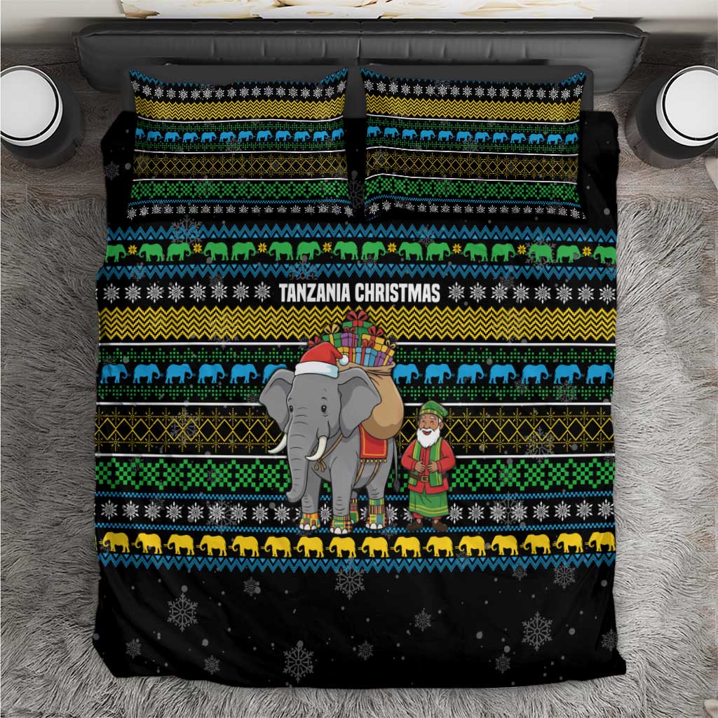Tanzania Christmas Bedding Set with Santa Riding Elephant Snowflakes and Colorful African - Wonder Print Shop