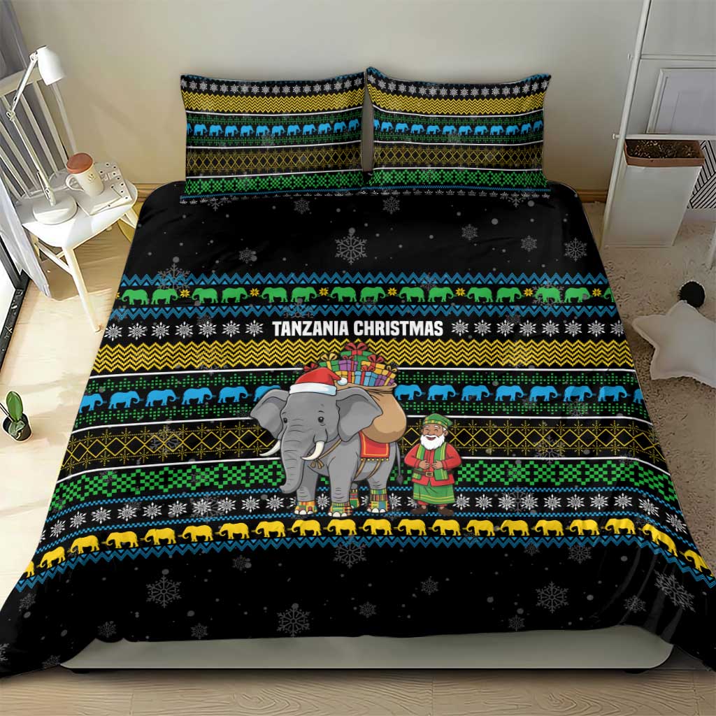 Tanzania Christmas Bedding Set with Santa Riding Elephant Snowflakes and Colorful African - Wonder Print Shop