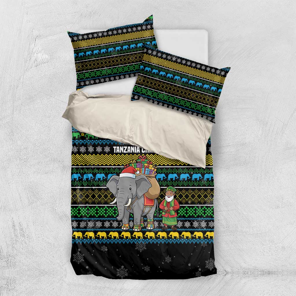 Tanzania Christmas Bedding Set with Santa Riding Elephant Snowflakes and Colorful African - Wonder Print Shop