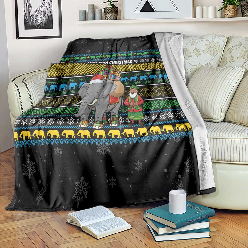 Tanzania Christmas Blanket with Santa Riding Elephant Snowflakes and Colorful African - Wonder Print Shop
