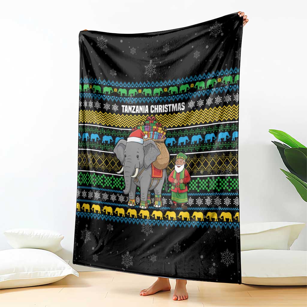 Tanzania Christmas Blanket with Santa Riding Elephant Snowflakes and Colorful African - Wonder Print Shop