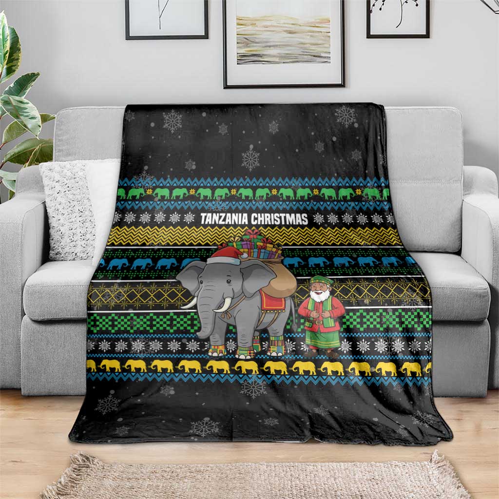Tanzania Christmas Blanket with Santa Riding Elephant Snowflakes and Colorful African - Wonder Print Shop