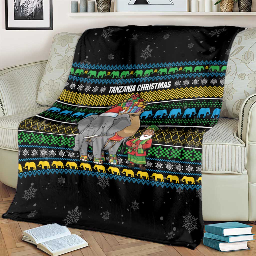 Tanzania Christmas Blanket with Santa Riding Elephant Snowflakes and Colorful African - Wonder Print Shop