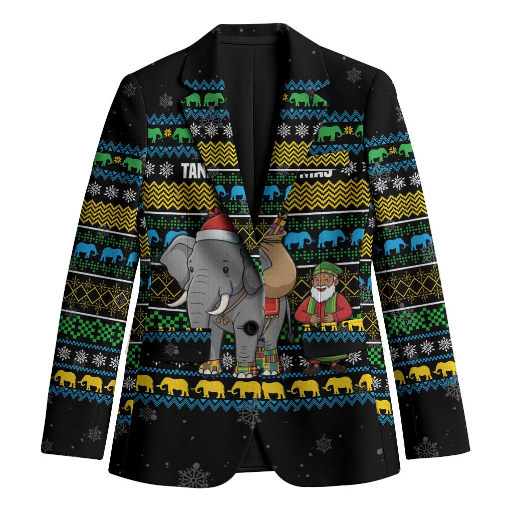 Tanzania Christmas Blazer with Santa Riding Elephant Snowflakes and Colorful African - Wonder Print Shop