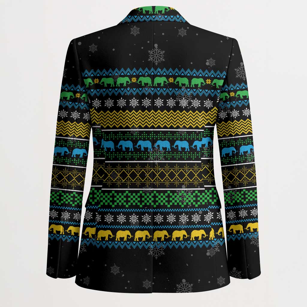 Tanzania Christmas Blazer with Santa Riding Elephant Snowflakes and Colorful African - Wonder Print Shop