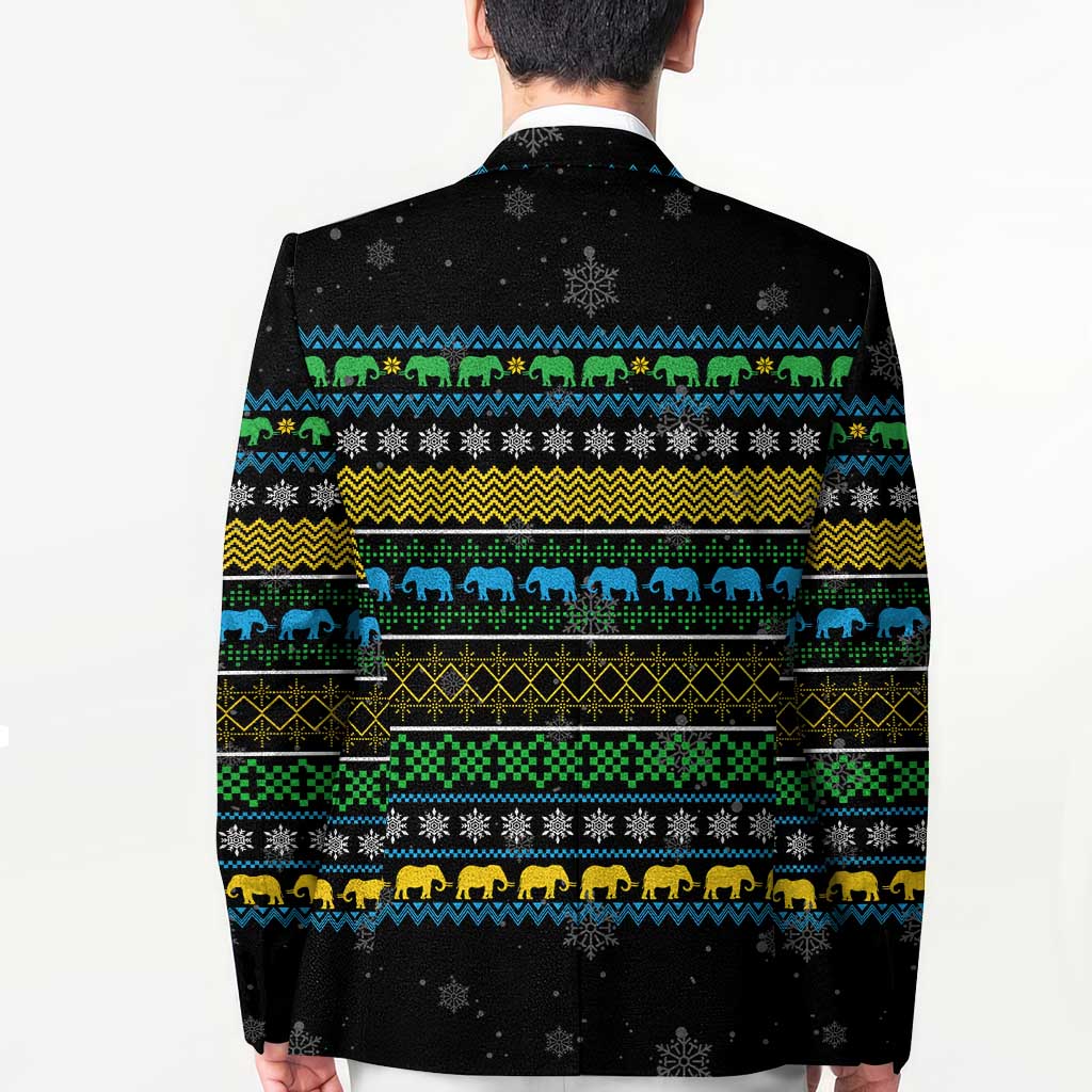 Tanzania Christmas Blazer with Santa Riding Elephant Snowflakes and Colorful African - Wonder Print Shop