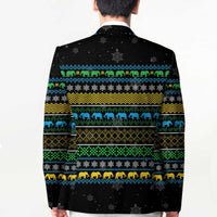 Tanzania Christmas Blazer with Santa Riding Elephant Snowflakes and Colorful African - Wonder Print Shop