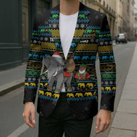 Tanzania Christmas Blazer with Santa Riding Elephant Snowflakes and Colorful African - Wonder Print Shop