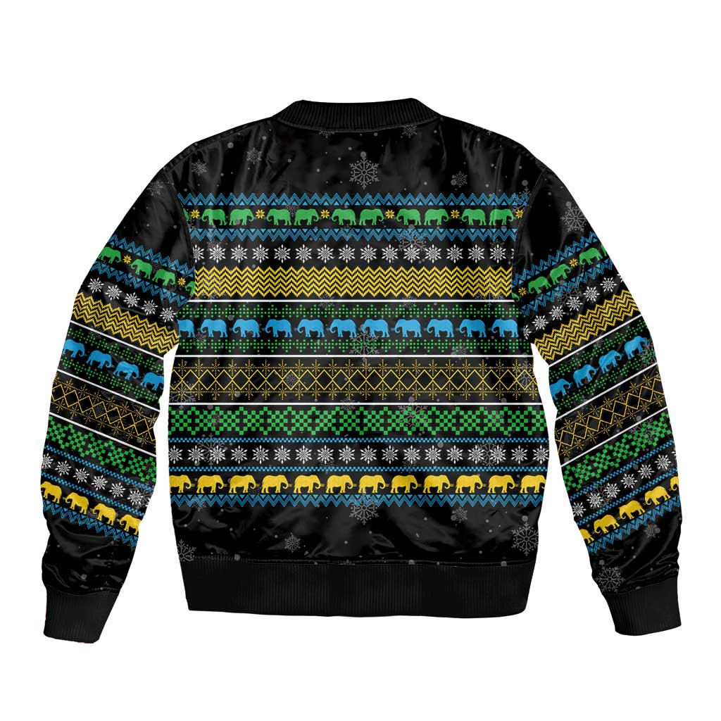 Tanzania Christmas Bomber Jacket with Santa Riding Elephant Snowflakes and Colorful African - Wonder Print Shop