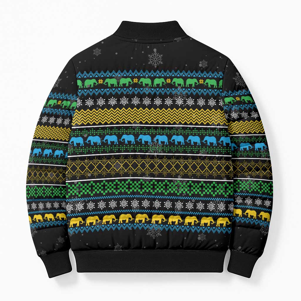 Tanzania Christmas Bomber Puffer Jacket with Santa Riding Elephant Snowflakes and Colorful African - Wonder Print Shop