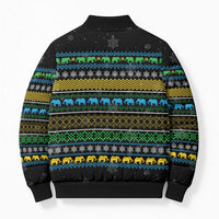Tanzania Christmas Bomber Puffer Jacket with Santa Riding Elephant Snowflakes and Colorful African - Wonder Print Shop