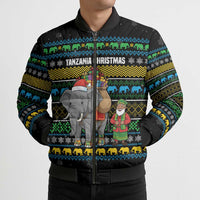 Tanzania Christmas Bomber Puffer Jacket with Santa Riding Elephant Snowflakes and Colorful African - Wonder Print Shop