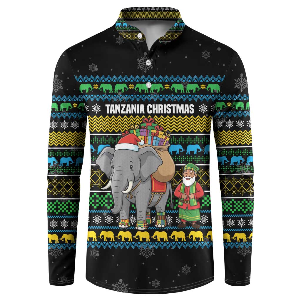 Tanzania Christmas Button Sweatshirt with Santa Riding Elephant Snowflakes and Colorful African - Wonder Print Shop