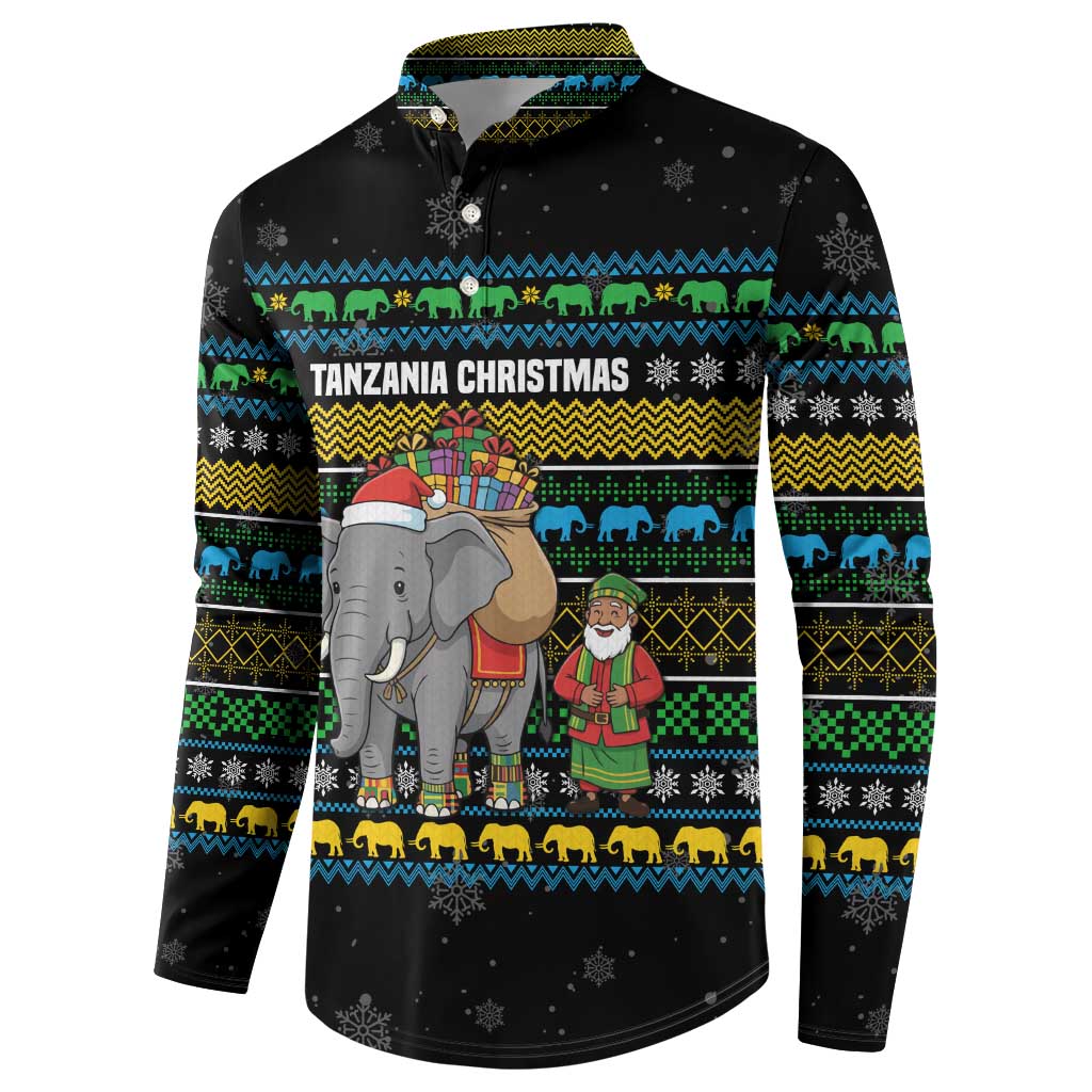 Tanzania Christmas Button Sweatshirt with Santa Riding Elephant Snowflakes and Colorful African - Wonder Print Shop