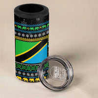 Tanzania Christmas 4 in 1 Can Cooler Tumbler with Santa Riding Elephant Snowflakes and Colorful African - Wonder Print Shop