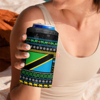 Tanzania Christmas 4 in 1 Can Cooler Tumbler with Santa Riding Elephant Snowflakes and Colorful African - Wonder Print Shop