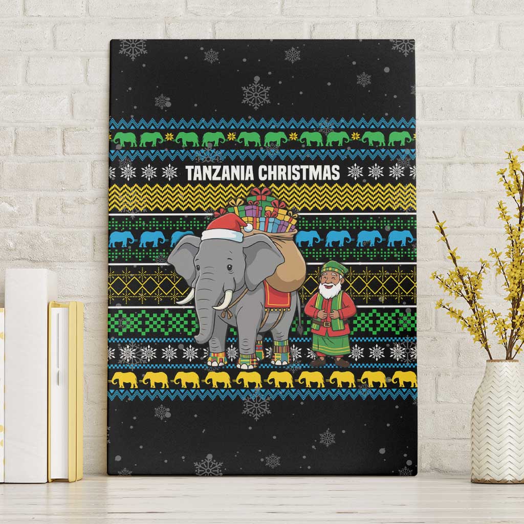 Tanzania Christmas Canvas Wall Art with Santa Riding Elephant Snowflakes and Colorful African - Wonder Print Shop