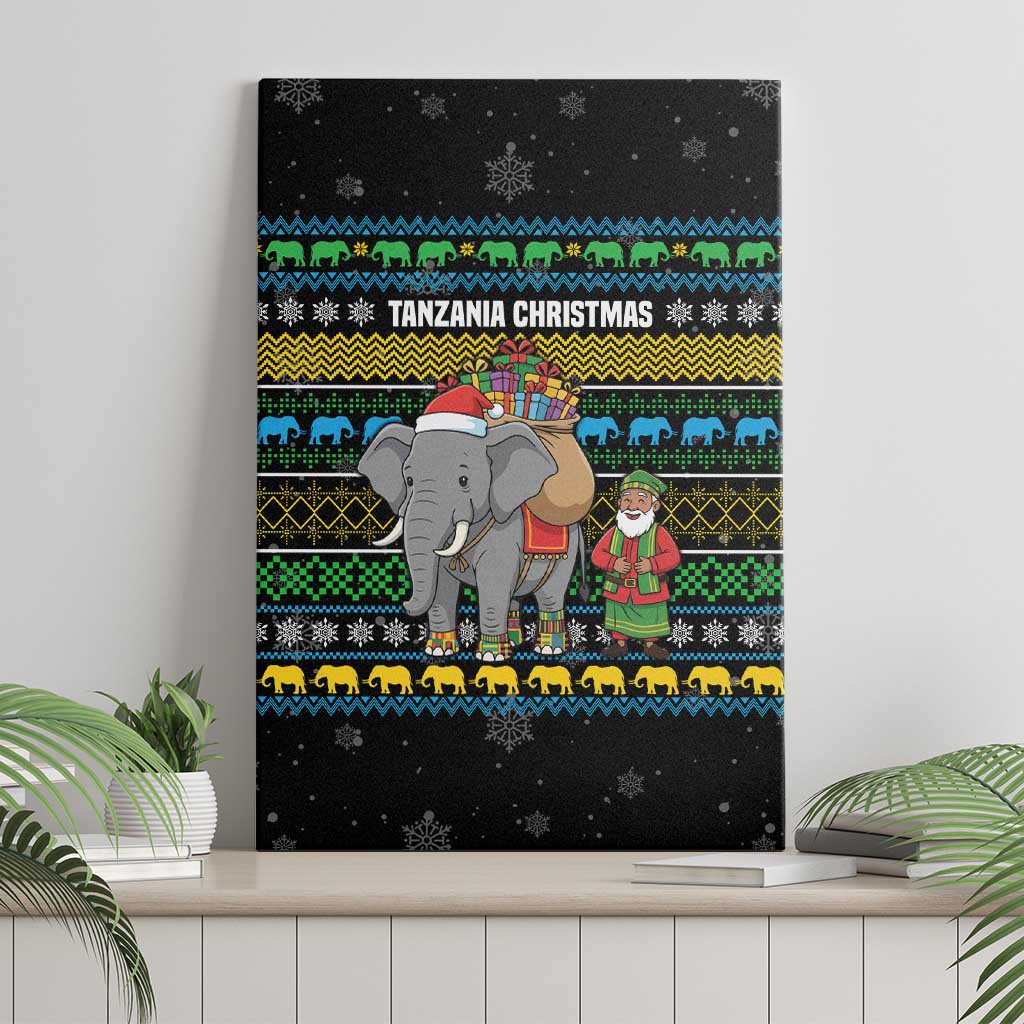 Tanzania Christmas Canvas Wall Art with Santa Riding Elephant Snowflakes and Colorful African - Wonder Print Shop