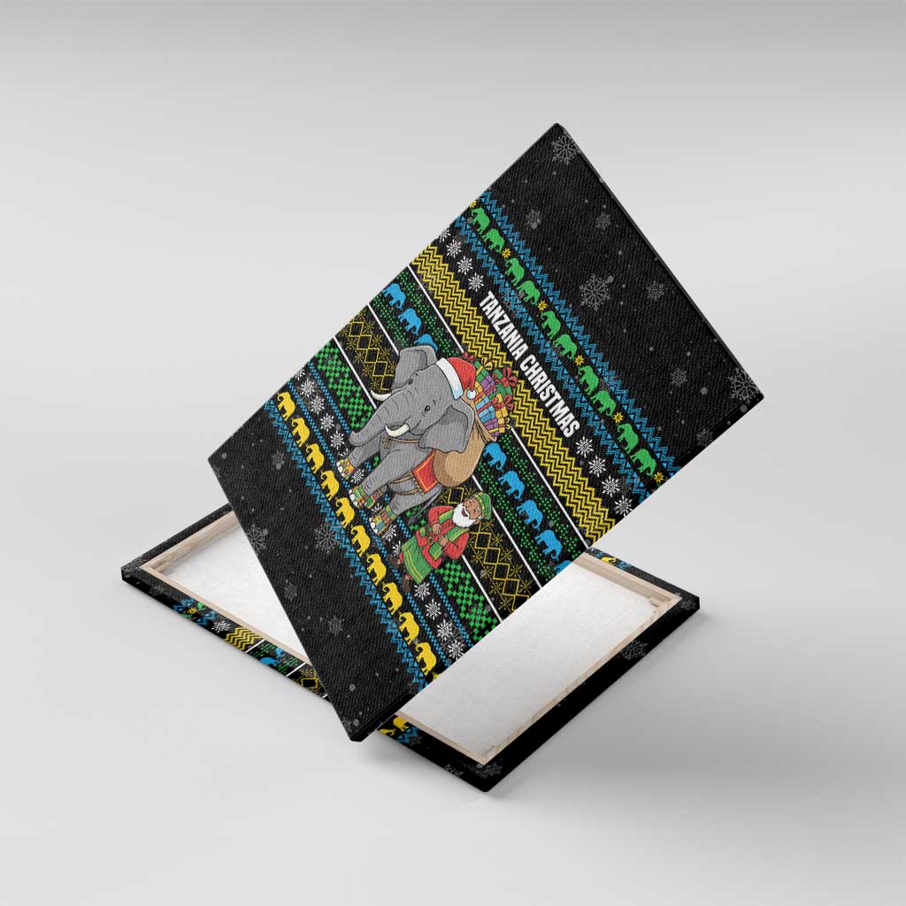 Tanzania Christmas Canvas Wall Art with Santa Riding Elephant Snowflakes and Colorful African - Wonder Print Shop