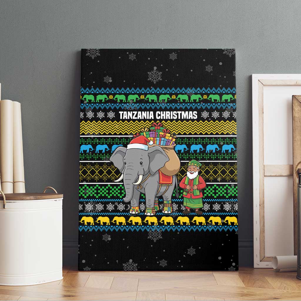 Tanzania Christmas Canvas Wall Art with Santa Riding Elephant Snowflakes and Colorful African - Wonder Print Shop