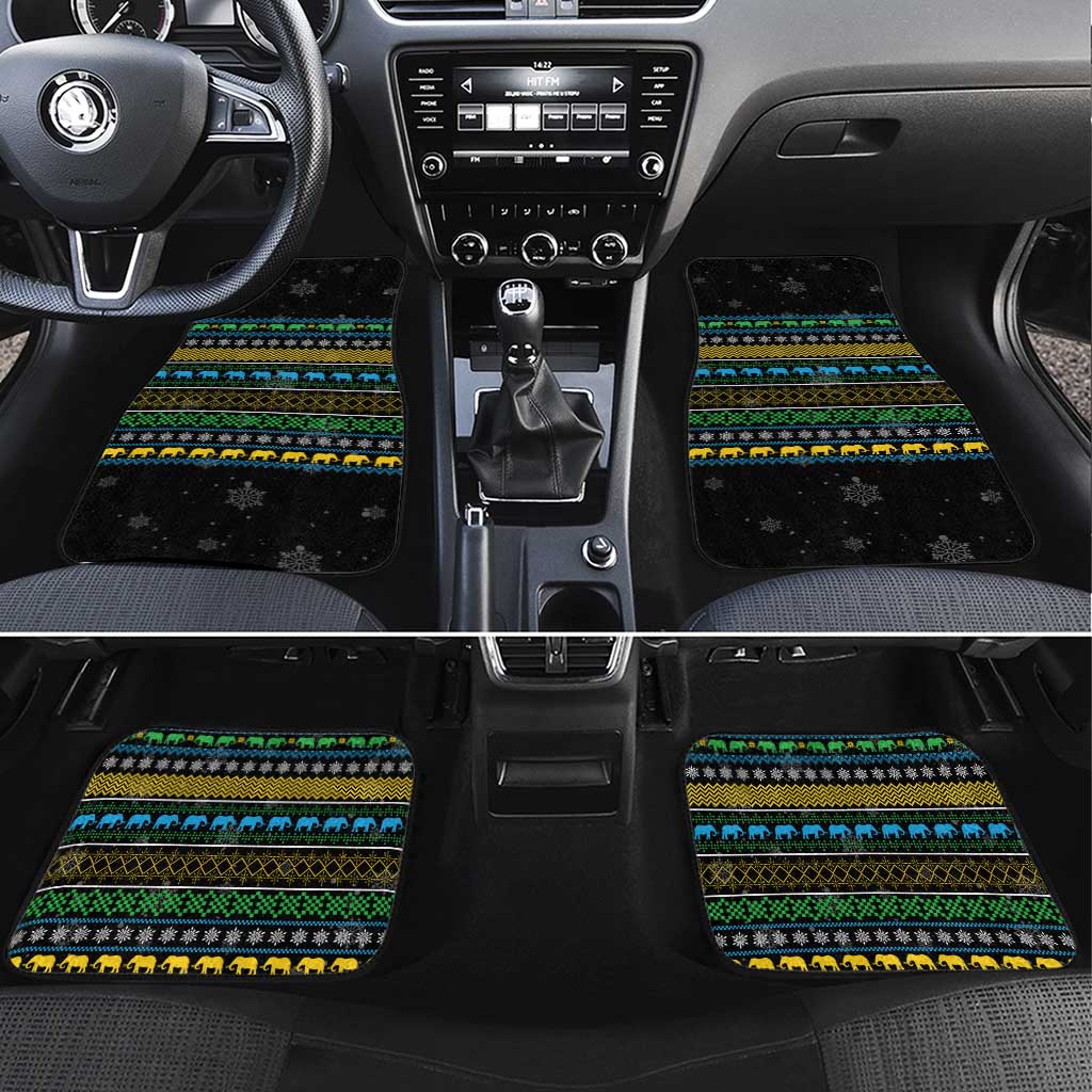 Tanzania Christmas Car Mats with Santa Riding Elephant Snowflakes and Colorful African - Wonder Print Shop