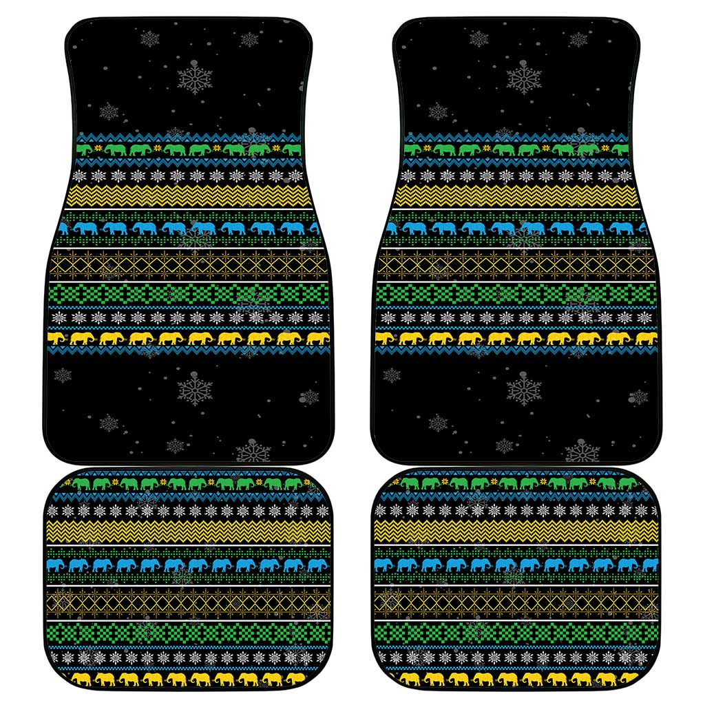 Tanzania Christmas Car Mats with Santa Riding Elephant Snowflakes and Colorful African - Wonder Print Shop