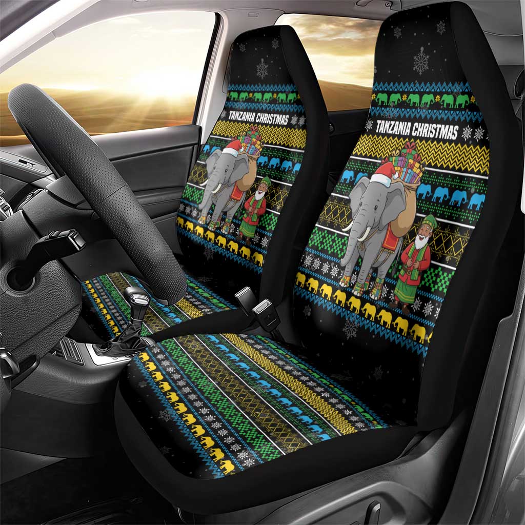 Tanzania Christmas Car Seat Cover with Santa Riding Elephant Snowflakes and Colorful African - Wonder Print Shop