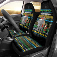 Tanzania Christmas Car Seat Cover with Santa Riding Elephant Snowflakes and Colorful African - Wonder Print Shop