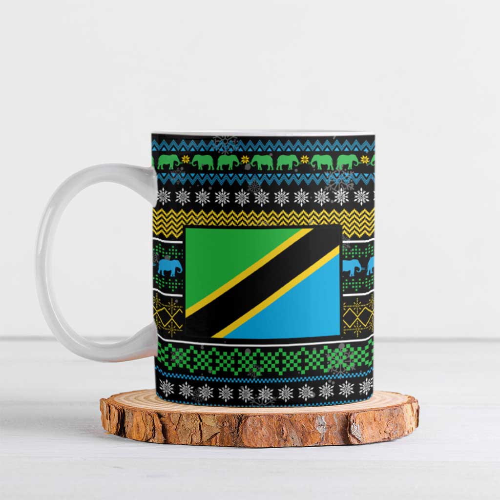 Tanzania Christmas Ceramic Mug with Santa Riding Elephant Snowflakes and Colorful African - Wonder Print Shop