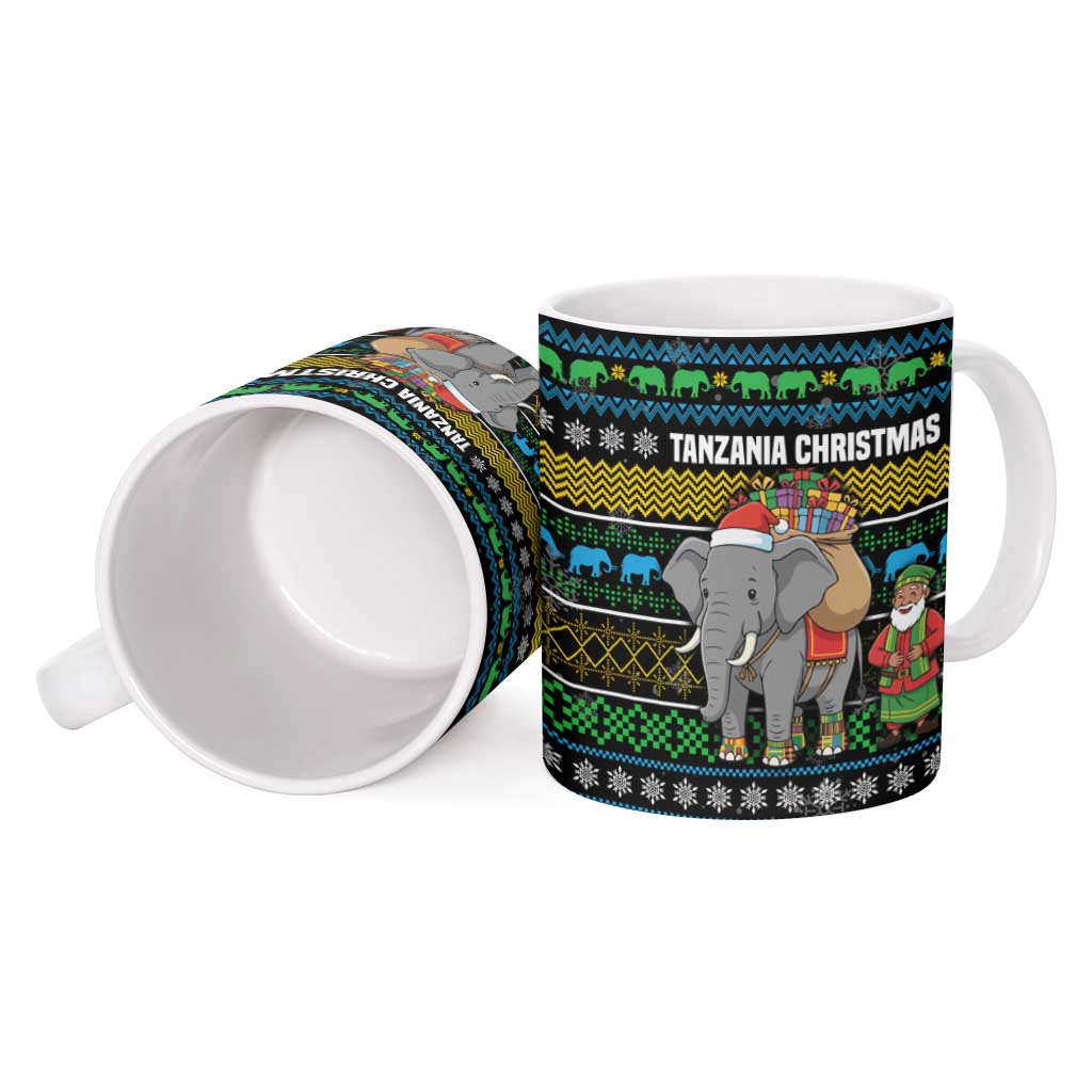 Tanzania Christmas Ceramic Mug with Santa Riding Elephant Snowflakes and Colorful African - Wonder Print Shop