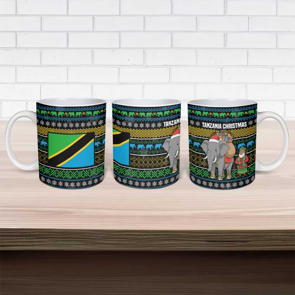 Tanzania Christmas Ceramic Mug with Santa Riding Elephant Snowflakes and Colorful African - Wonder Print Shop