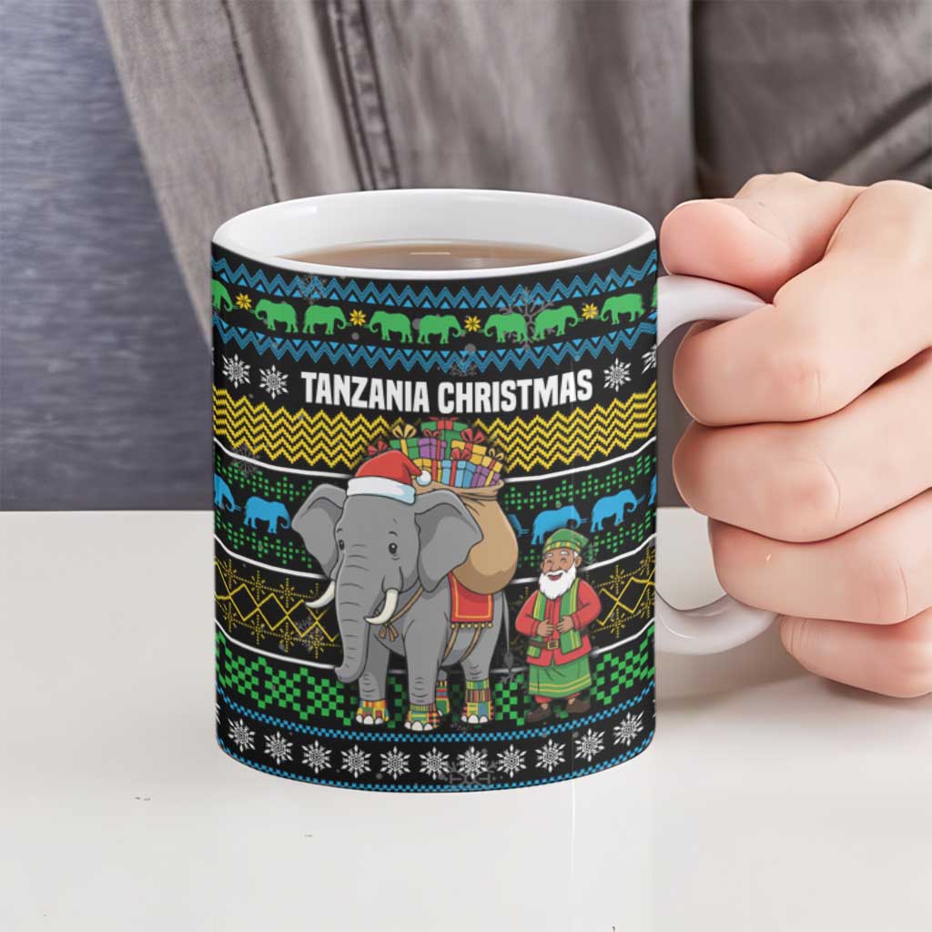 Tanzania Christmas Ceramic Mug with Santa Riding Elephant Snowflakes and Colorful African - Wonder Print Shop