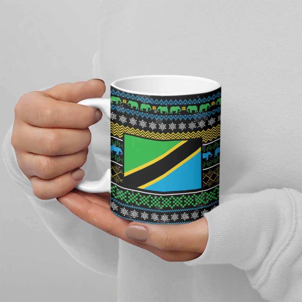 Tanzania Christmas Ceramic Mug with Santa Riding Elephant Snowflakes and Colorful African - Wonder Print Shop