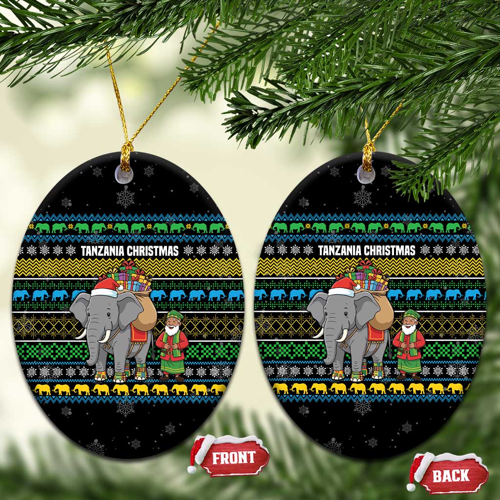 Tanzania Christmas Ceramic Ornament with Santa Riding Elephant Snowflakes and Colorful African - Wonder Print Shop