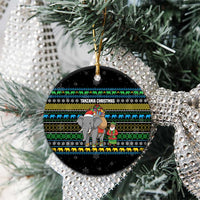 Tanzania Christmas Ceramic Ornament with Santa Riding Elephant Snowflakes and Colorful African - Wonder Print Shop