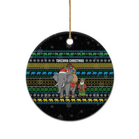 Tanzania Christmas Ceramic Ornament with Santa Riding Elephant Snowflakes and Colorful African - Wonder Print Shop