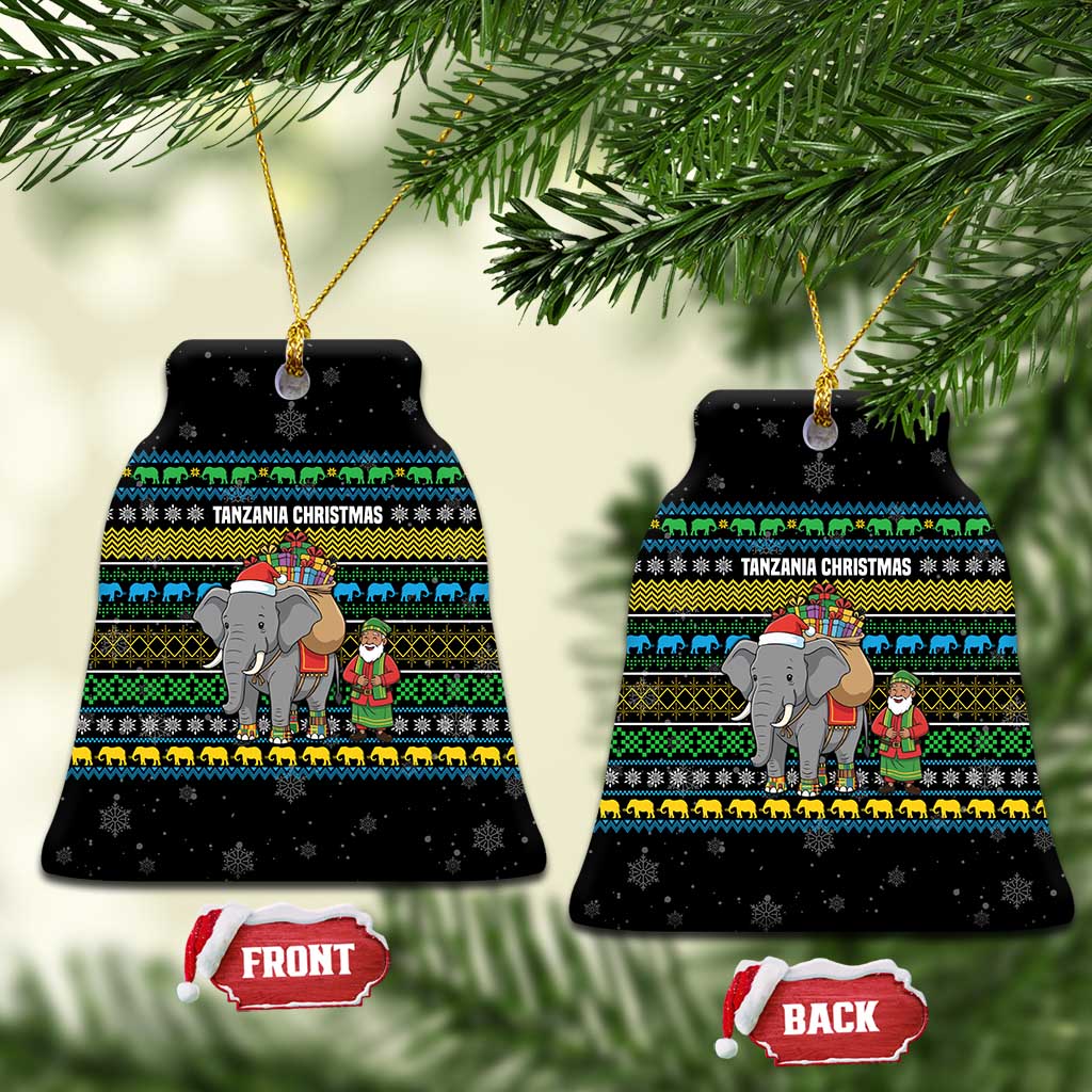 Tanzania Christmas Ceramic Ornament with Santa Riding Elephant Snowflakes and Colorful African - Wonder Print Shop