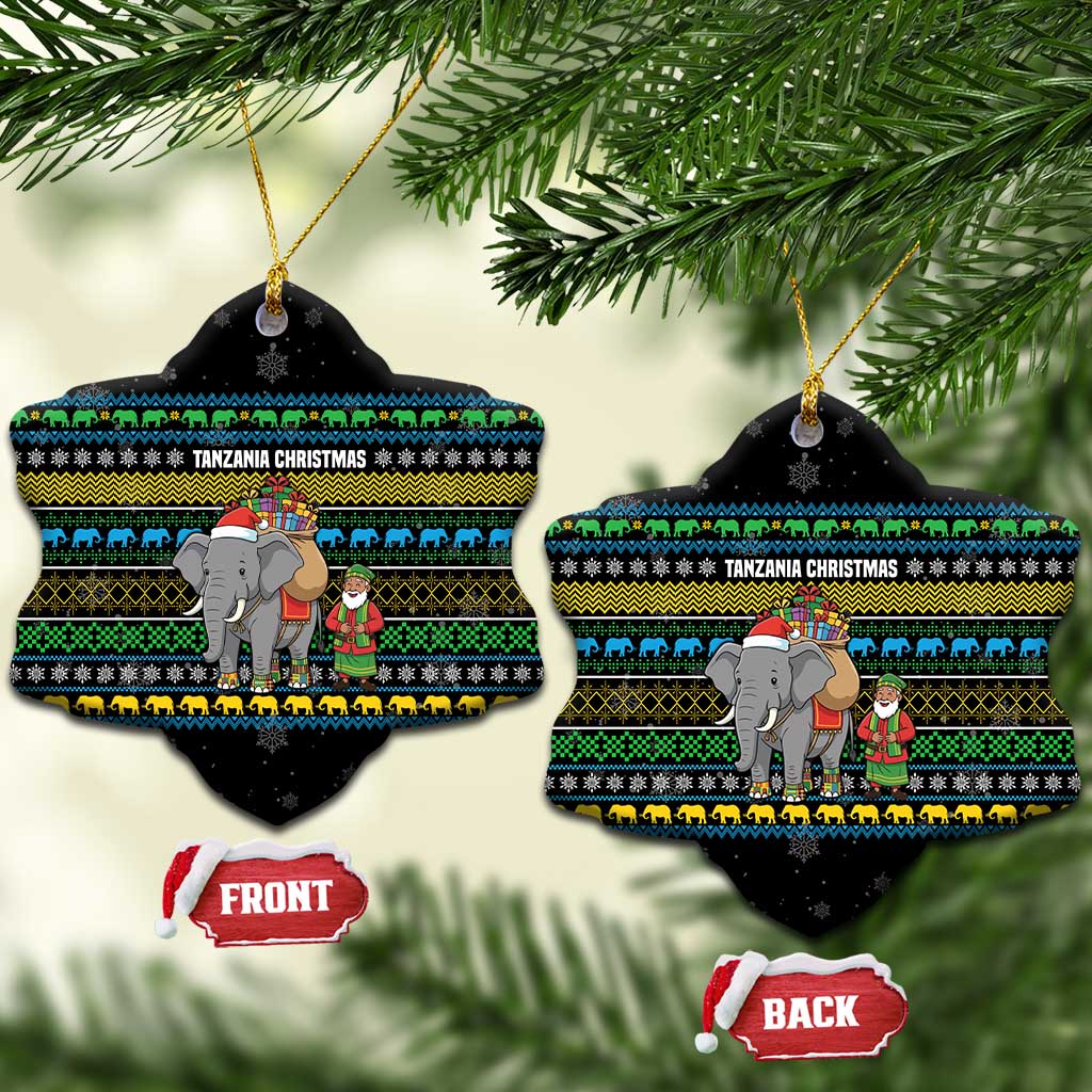 Tanzania Christmas Ceramic Ornament with Santa Riding Elephant Snowflakes and Colorful African - Wonder Print Shop