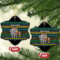 Tanzania Christmas Ceramic Ornament with Santa Riding Elephant Snowflakes and Colorful African - Wonder Print Shop