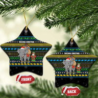 Tanzania Christmas Ceramic Ornament with Santa Riding Elephant Snowflakes and Colorful African - Wonder Print Shop