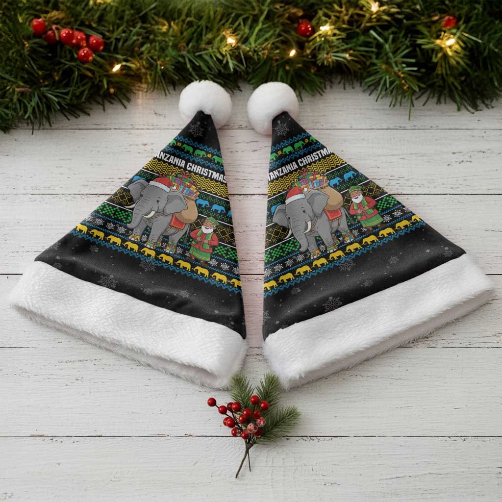 Tanzania Christmas Santa Hat with Santa Riding Elephant Snowflakes and Colorful African - Wonder Print Shop