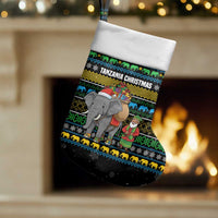 Tanzania Christmas Stocking with Santa Riding Elephant Snowflakes and Colorful African - Wonder Print Shop