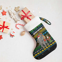Tanzania Christmas Stocking with Santa Riding Elephant Snowflakes and Colorful African - Wonder Print Shop