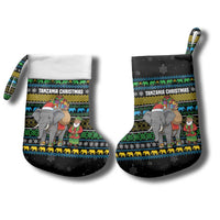Tanzania Christmas Stocking with Santa Riding Elephant Snowflakes and Colorful African - Wonder Print Shop