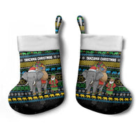 Tanzania Christmas Stocking with Santa Riding Elephant Snowflakes and Colorful African - Wonder Print Shop